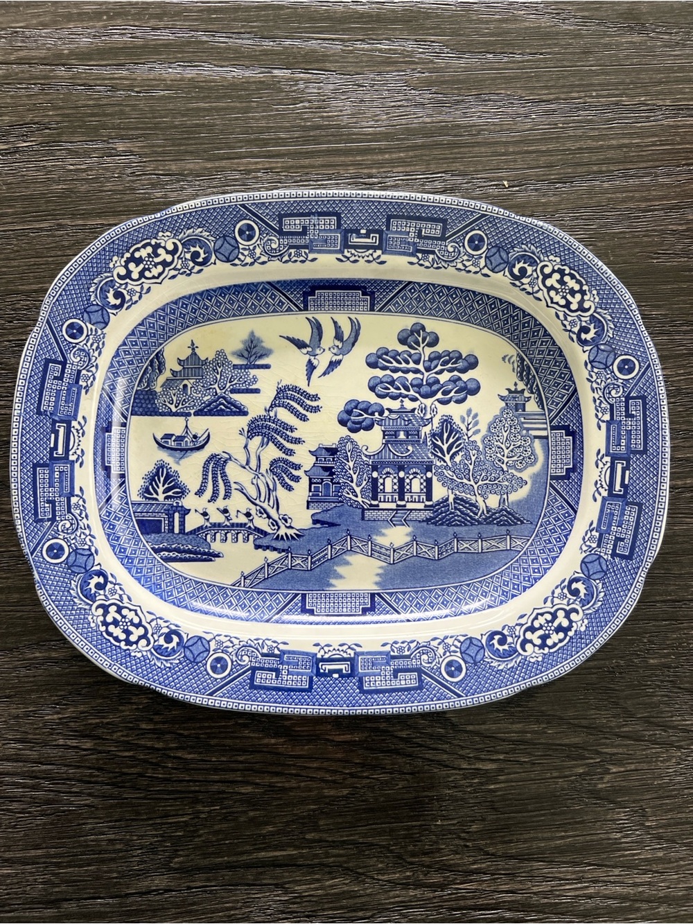 Vintage Blue Willow Serving Platter 11.5" x 9”Semi China